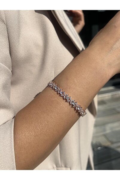 Tep's Jewellery Gümüş Markis Taşlı Rose Renkli Çiçek Kelepçe