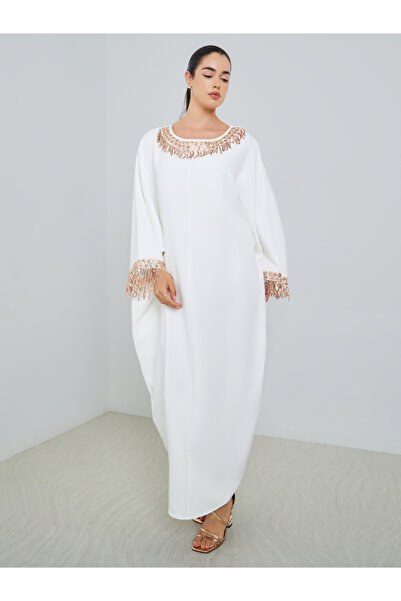 Styli Women White Embellished Batwing Sleeve Kaftan