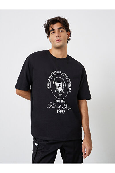 Styli Men Black Graphic Print Oversized T-Shirt