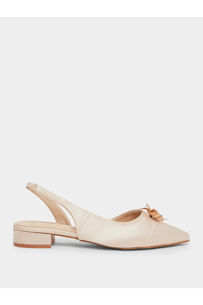 Styli Women Beige Satin Slingback Shoes with Floral Detail
