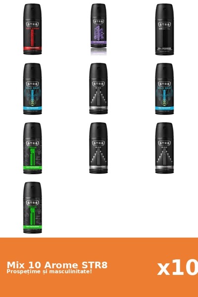 str8 Set 10 Mix STR8: 2x FR34K, 1x Joc, 1x Original, 1x Cod Roșu, 3x Rise, 2x...