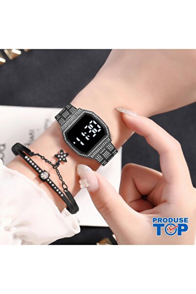 Produse.Top Luxury Women's Watch Black with Stones on Case LED Display and Me...