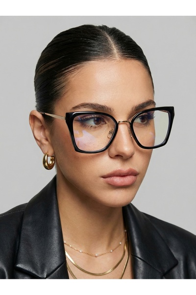 funeyes Hürrem Model Gold Black Metal Frame Cat Eye Trend Blue Light Protecti...