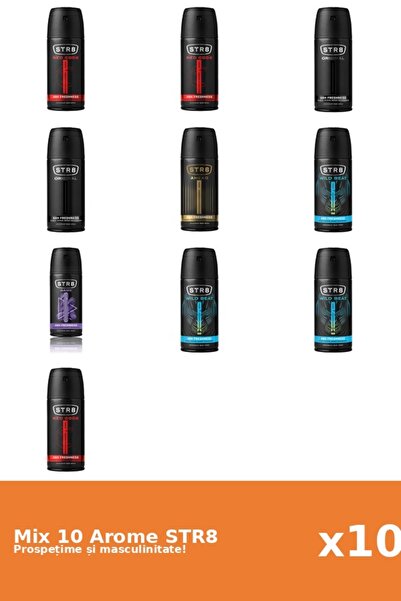 str8 Set 10 Mix STR8: 1x Înainte, 1x Joc, 2x Original, 3x Cod Roșu, 3x Ritm Wild