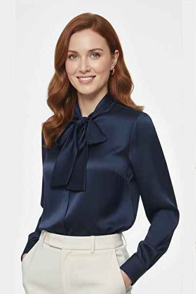 Pure Silk Atelier %100 Saf İpek Bağlama Yakalı Fularlı Gömlek - Lüks Premium ...