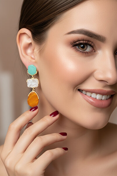 sezon accessories Geometrik Sallantılı Renkli Küpe 8 Cm