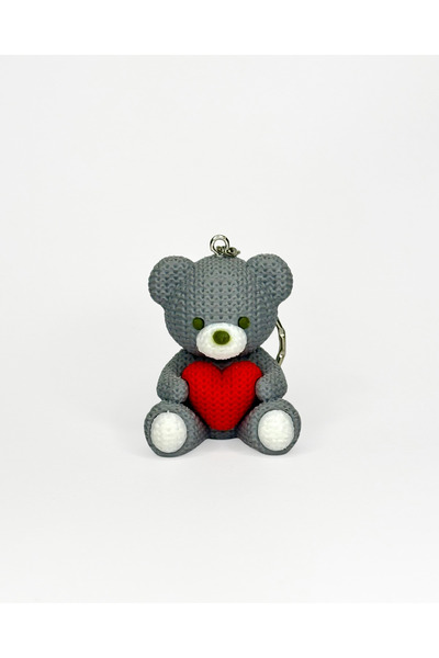 athelea Kalp Tutan Gri Ayıcık Anahtarlık El Örgüsü / Amigurumi Görünümlü Plas...