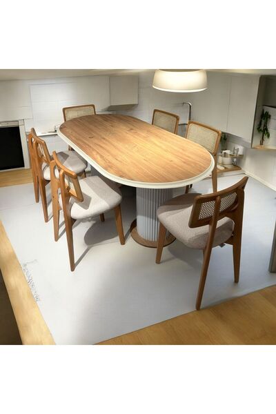 Kayı mobilya Mdf Ceviz Yemek, Salon Masası Masa Kenarı Beyaz Ayaklar Beyaz ve...