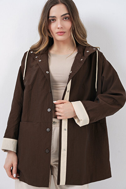 Bigdart Trenci din țesătură tehnică cu glugă pentru femei 5972 - Maro