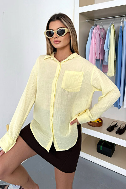 JEE LEE Women's Long Sleeve Single Pocket 100% Cotton Shirt Yellow - 26Y 2026