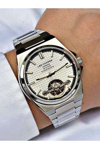 Lee Cooper Silver Color Steel Cord Men's Wristwatch with Automatic Mechanism ...