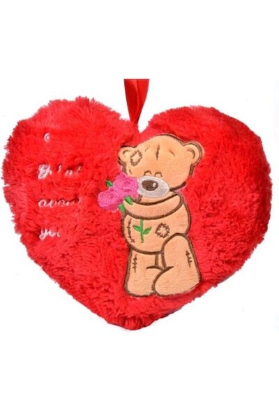 OEM Fluffy Heart and Teddy Bear Pillow, Red, 21 x 20 cm