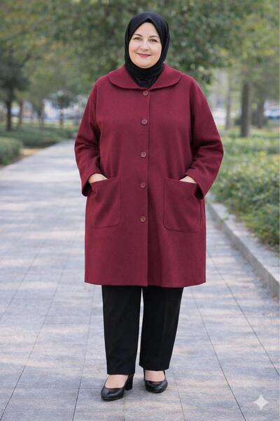CNG MODA Plus Size Buttoned Unlined Mother's Cashmere Coat