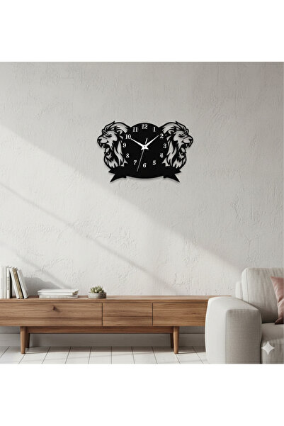 iclalofis Ahşap Aslanlı Duvar Saati Modern Ledli 50 cm