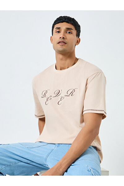 Styli Men Beige Graphic Print Oversized T-Shirt