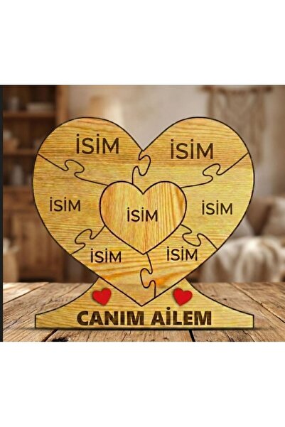 Kişiye Özel Ahşap Kalp İçinde Kalp Puzzle Yedili