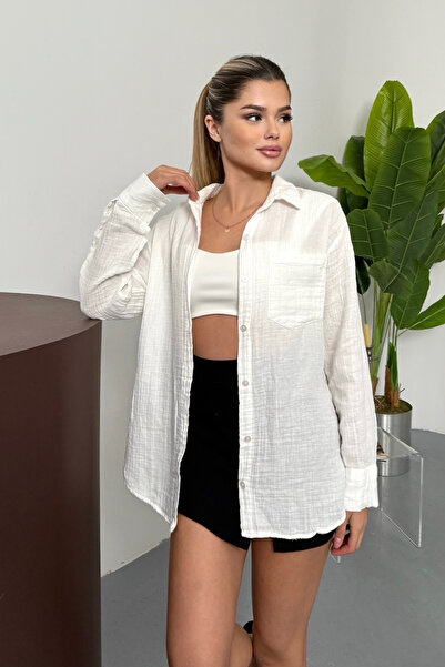 JEE LEE Women's Long Sleeve Single Pocket 100% Cotton Shirt White - 26Y 2026