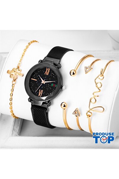 Produse.Top Set ceas de damă cu 4 brățări la modă și curea magnetică reglabil...