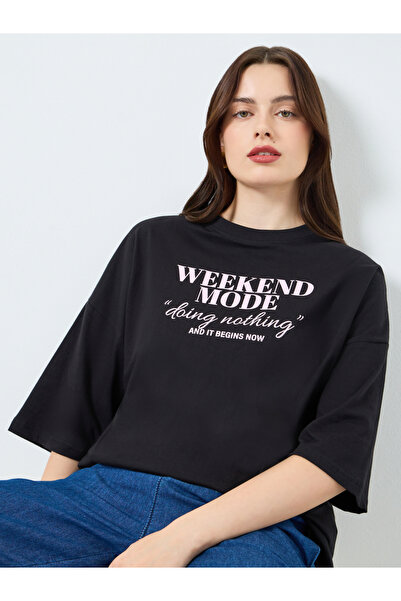 Styli Women Black Slogan Print T-Shirt