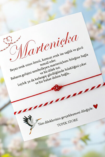 Tupek Store Marteniçka Kırmızı İp Bileklik Seti Çiçek Minimal