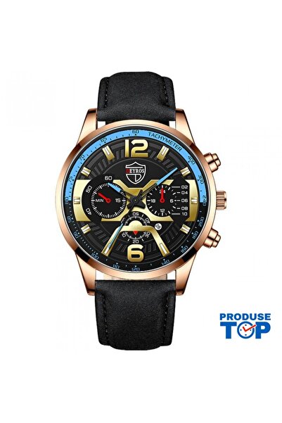 Produse.Top Men's Business Watch with Black Eco Leather Strap and Black and R...