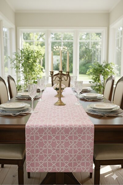 Rona Home Premium Quality Fabric Pink Patterned Stylish Table Runner Set Stai...