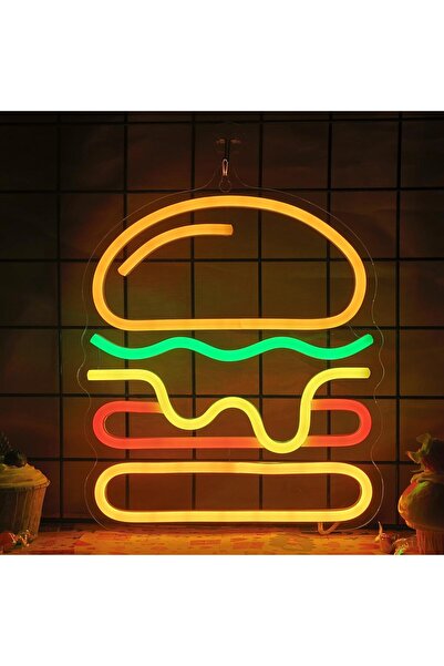 Slasa Hamburger LED Neon Sign 22x26 cm Wall Light for Restaurant & Shop