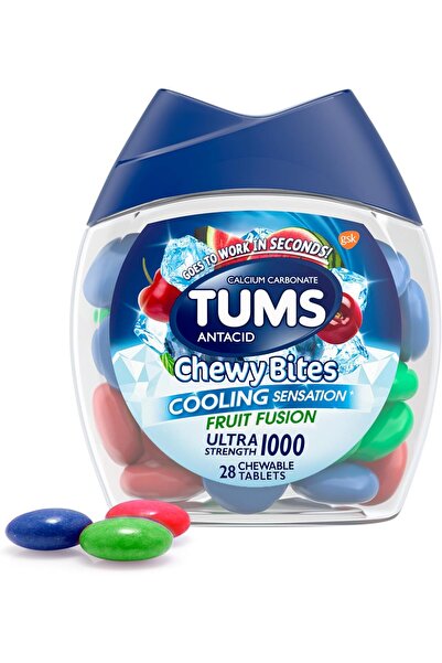 Tums أقراص تشوي بايتس سريعة التبريد مضادة للحموضة، بنكهة الفواكه، 28 قرصًا