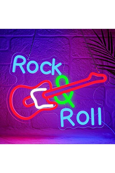 Slasa Rock & Roll Guitar LED Neon Sign 24x32 cm Wall Light for Music Room