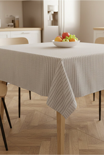 pistore مفرش طاولة من الكتان باللون الكريمي، قماش مائدة مخطط، غطاء للنزهات، غ...