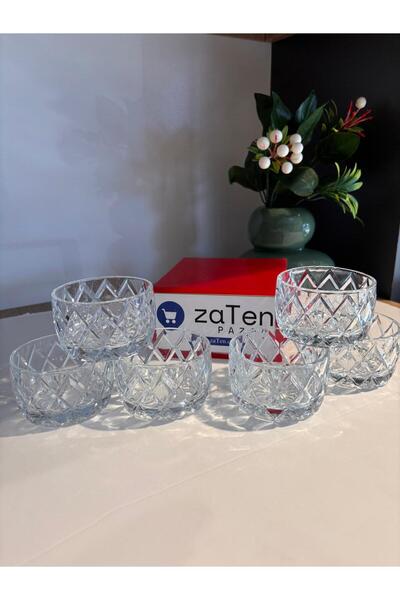 zaTen Pazar 6-Piece Crystal Cut Pattern Glass Bowl Set - Stylish Bowls for Desserts, Ice Cream, and Treats