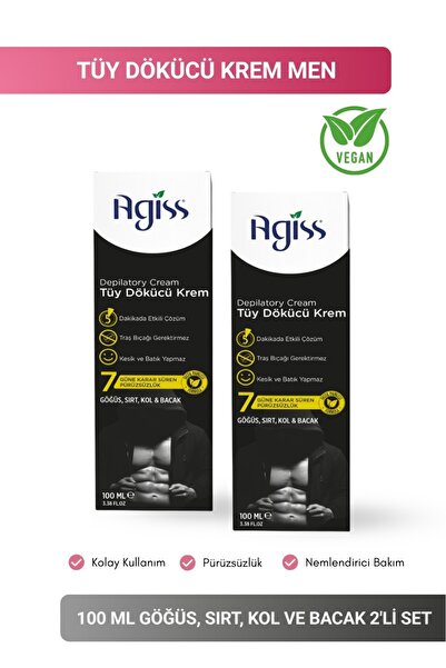 AGISS Tüy Dökücü Krem Men 100Ml Göğüs,Sırt,Kol Ve Bacak 2'Li Özel Set