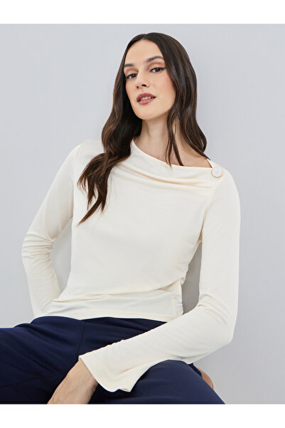 Styli Women Beige Asymmetrical Neck Knit Top