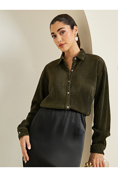Styli Women Oversized Plisse Buttoned Shirt