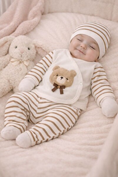 Arin Baby 5 'Lİ AYICIK DESENLİ %100 PAMUK YENİ DOĞAN ERKEK BEBEK HASTANE ÇIKI...