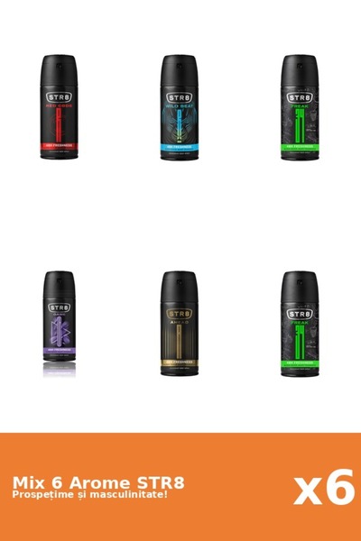 str8 Set 6 Mix STR8: 1x Înainte, 2x FR34K, 1x Joc, 1x Cod Roșu, 1x Ritm Wild