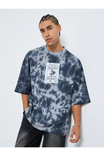 Styli تيشيرت رجالي رمادي بنقشة ربطة العنق المطبوع برسومات قصة فضفاضة