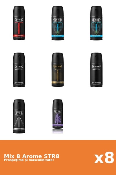 str8 Set 8 Mix STR8: 1x Înainte, 1x Joc, 2x Original, 1x Cod Roșu, 1x Ascensi...
