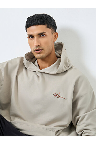 Styli Men Khaki Oversize Fleece Hoodie