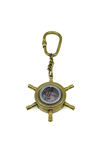 Bıyıklı Tobacco Marin Design Brass Keychain - Captain's Helm Model