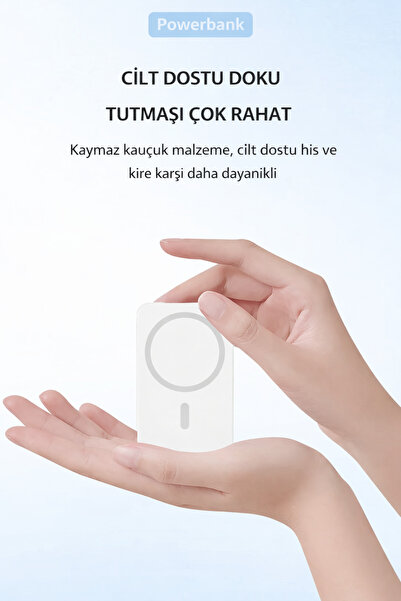 qasul 10000 mAh Manyetik Powerbank Kablosuz + Lightning & Type-C Kablolu Standlı Taşınabilir Şarj Aleti