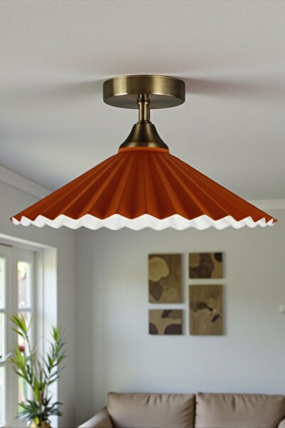 Bamyum Avilla Turuncu Metal Büyük Avize Piramit Plafonyer Başlık Tekli Rustik...