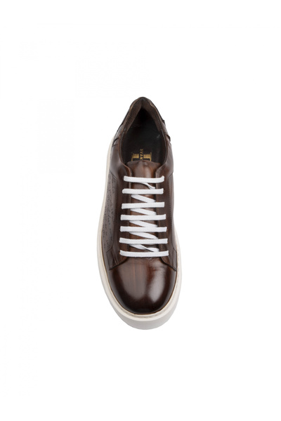 Evanto Shoes Men's Leather Sneakers Hand Painted Brown Manuscript Sneakers