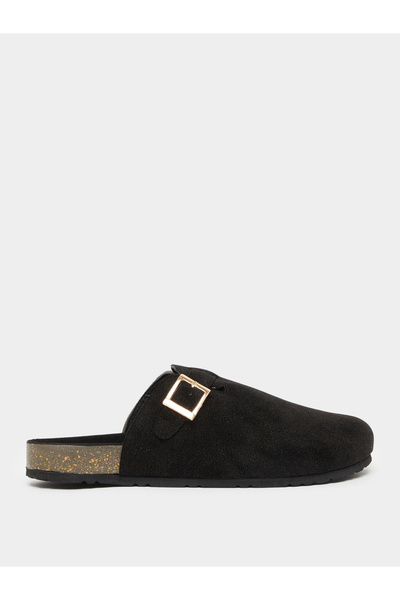 Styli Men Black Suede Comfort Mules with Buckle