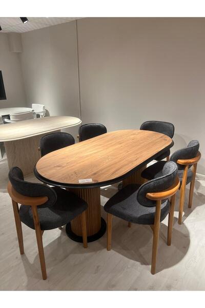 Kayı mobilya Mdf Ceviz Yemek, Salon Masası Masa Kenarı Siyah Ayakları Siyah v...