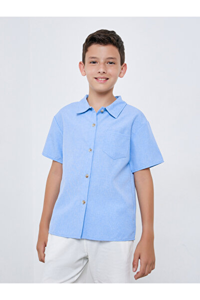Styli Boys Blue Solid Short Sleeve Shirt