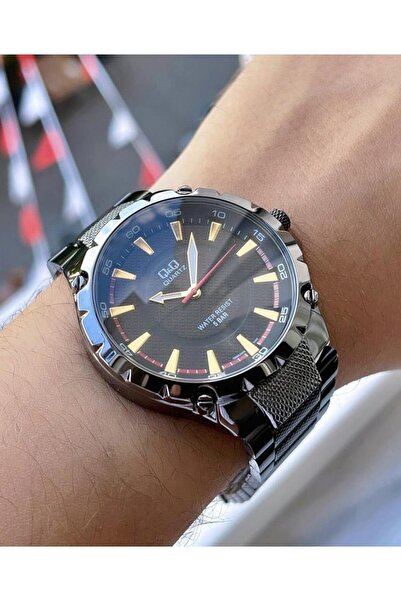 Q&Q Erkek Siyah Kadran Siyah Kasa Siyah Metal Kordon Kol Saati 2 Yıl Garantili