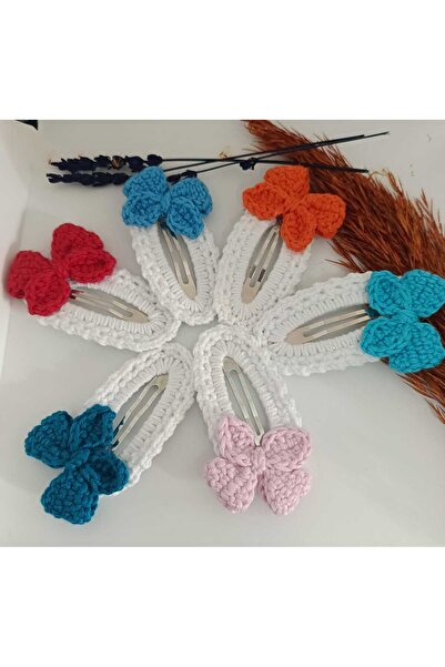elaa aksesuar 6 Pieces of Handmade Floral Bow Knitted Buckle with Snap Fasteners