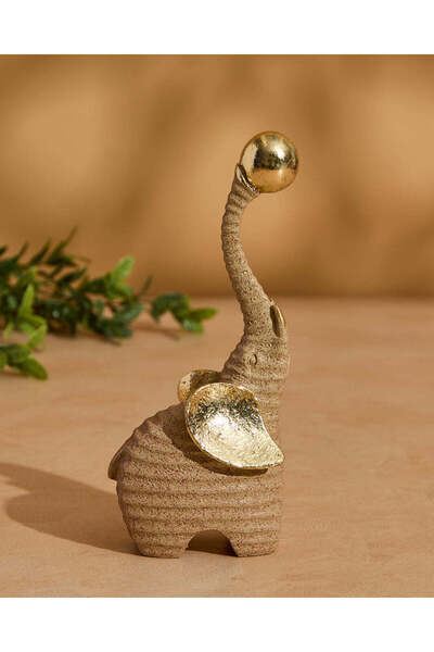 REDTAG Beige & Gold Elephant Décor Accent – Large (21 cm)