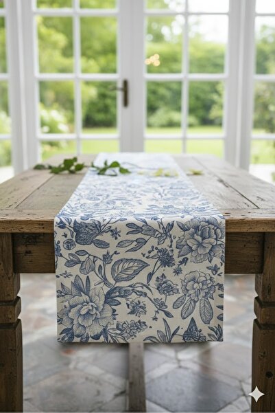 Rona Home Stylish Blue Floral Quality Fabric Runner Ranir Dining Table Decor ...